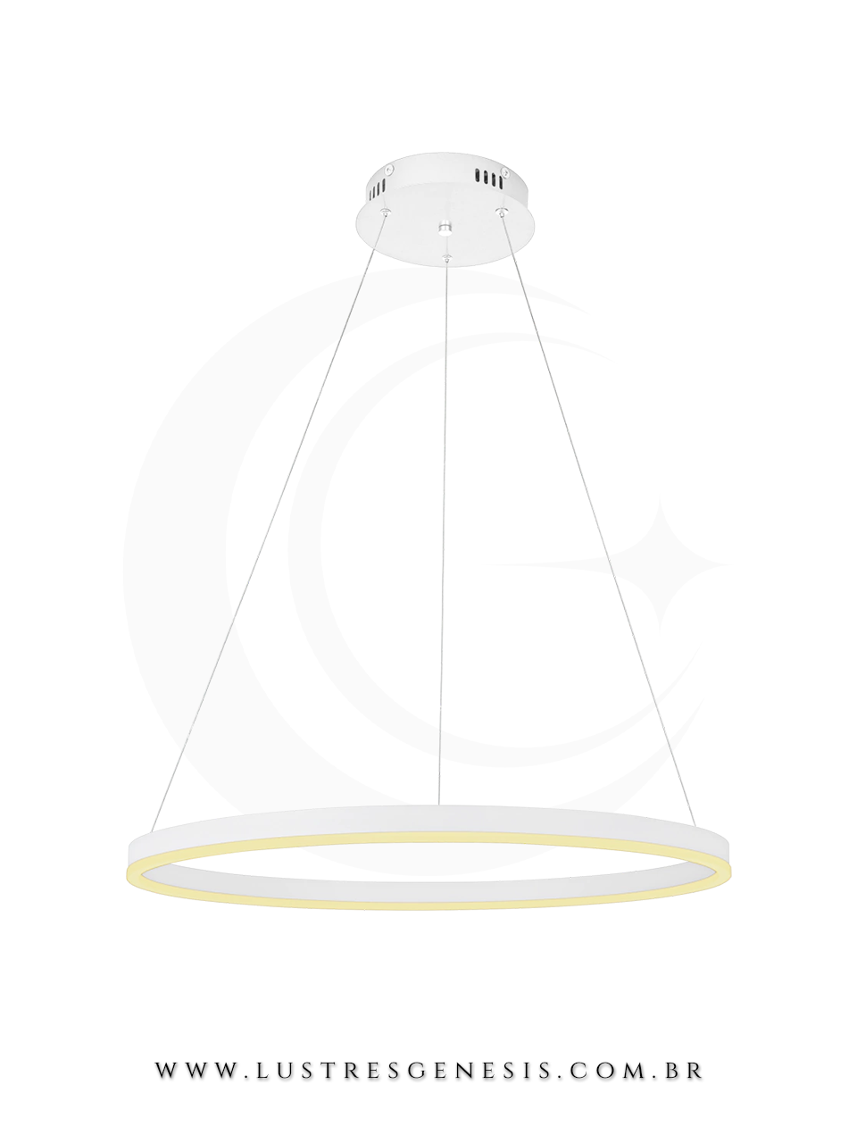 Lustre pendente Ring Aliança dourado de 60cm para sala de jantar, quartos, sala de estar e escritórios, estilo moderno e LED, da marca GMH.